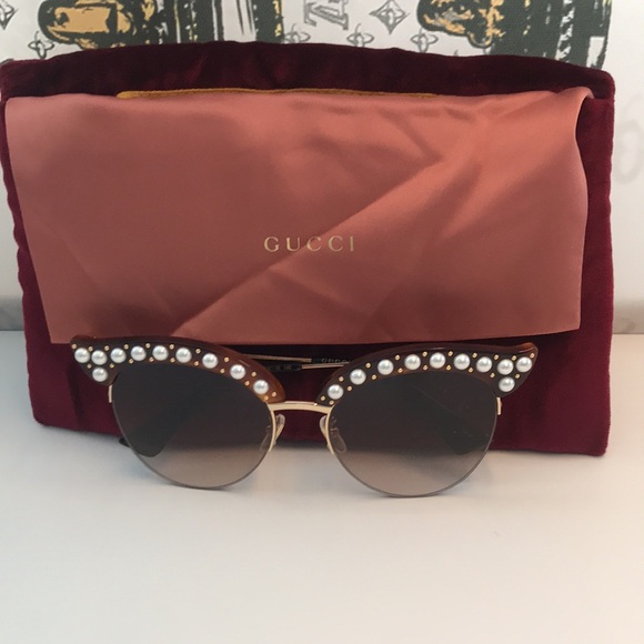 New Authentic Gucci Pearl-Embellished Sunglasses - Brown GG0212s 002 - Picture 7 of 12